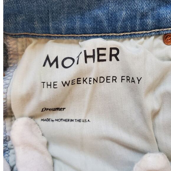 Mother The Weekender Fray Flared Jeans Dreamer Blue Denim Stretch USA Size 27 - Picture 8 of 11
